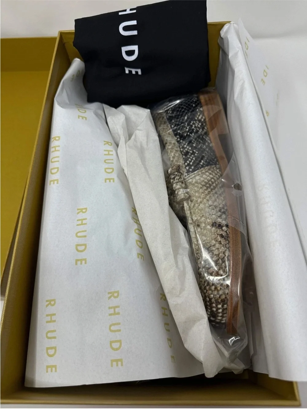 Rhude Beige and Black Snake-Print Leather Penny Loafers (Size 10M)